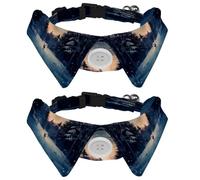 2 Pcs Adjustable Dog Cat Bow Tie, Reindeer Starry Sky Nature Forest Snowy, Comfortable Durable Pets Bowtie Collar with Bell for Small Dogs Cats Kitten Puppy