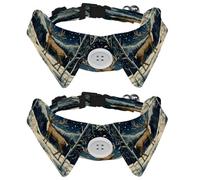 2 Pcs Adjustable Dog Cat Bow Tie, Reindeer Starry Sky Nature Forest Winter, Comfortable Durable Pets Bowtie Collar with Bell for Small Dogs Cats Kitten Puppy