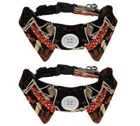 2 Pcs Adjustable Dog Cat Bow Tie, Skeleton sitting on Mushroom, Comfortable Durable Pets Bowtie Collar with Bell for Small Dogs Cats Kitten Puppy