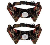 2 Pcs Adjustable Dog Cat Bow Tie, Skeleton sitting on Mushrooms, Comfortable Durable Pets Bowtie Collar with Bell for Small Dogs Cats Kitten Puppy
