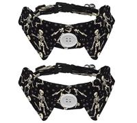 2 Pcs Adjustable Dog Cat Bow Tie, Skeletons Dancing, Comfortable Durable Pets Bowtie Collar with Bell for Small Dogs Cats Kitten Puppy