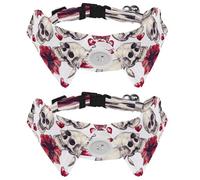 2 Pcs Adjustable Dog Cat Bow Tie, Skulls Hearts Flowers, Comfortable Durable Pets Bowtie Collar with Bell for Small Dogs Cats Kitten Puppy