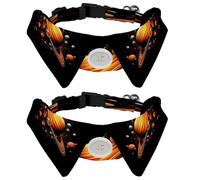 2 Pcs Adjustable Dog Cat Bow Tie, Space Planets, Comfortable Durable Pets Bowtie Collar with Bell for Small Dogs Cats Kitten Puppy