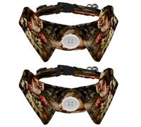 2 Pcs Adjustable Dog Cat Bow Tie, Squirrel Mushroom, Comfortable Durable Pets Bowtie Collar with Bell for Small Dogs Cats Kitten Puppy