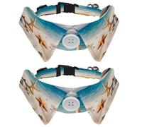 2 Pcs Adjustable Dog Cat Bow Tie, Starfish Coast Sea Shells, Comfortable Durable Pets Bowtie Collar with Bell for Small Dogs Cats Kitten Puppy