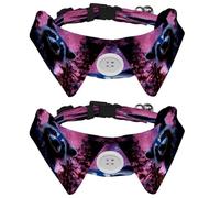 2 Pcs Adjustable Dog Cat Bow Tie, Starry Sky Forest Raccoon, Comfortable Durable Pets Bowtie Collar with Bell for Small Dogs Cats Kitten Puppy