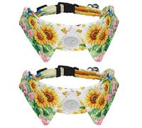 2 Pcs Adjustable Dog Cat Bow Tie, Sunflower Bird Butterfly, Comfortable Durable Pets Bowtie Collar with Bell for Small Dogs Cats Kitten Puppy
