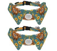 2 Pcs Adjustable Dog Cat Bow Tie, Sunflower Highland Cow, Comfortable Durable Pets Bowtie Collar with Bell for Small Dogs Cats Kitten Puppy