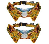 2 Pcs Adjustable Dog Cat Bow Tie, Sunflower Highland Cow, Comfortable Durable Pets Bowtie Collar with Bell for Small Dogs Cats Kitten Puppy