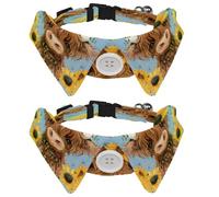 2 Pcs Adjustable Dog Cat Bow Tie, Sunflowers Highland Cow, Comfortable Durable Pets Bowtie Collar with Bell for Small Dogs Cats Kitten Puppy