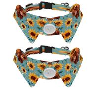2 Pcs Adjustable Dog Cat Bow Tie, Sunflowers Highland Cow, Comfortable Durable Pets Bowtie Collar with Bell for Small Dogs Cats Kitten Puppy