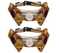 2 Pcs Adjustable Dog Cat Bow Tie, Sunflowers Highland Cow, Comfortable Durable Pets Bowtie Collar with Bell for Small Dogs Cats Kitten Puppy