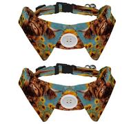 2 Pcs Adjustable Dog Cat Bow Tie, Sunflowers Highland Cow, Comfortable Durable Pets Bowtie Collar with Bell for Small Dogs Cats Kitten Puppy