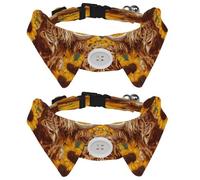 2 Pcs Adjustable Dog Cat Bow Tie, Sunflowers Highland Cow, Comfortable Durable Pets Bowtie Collar with Bell for Small Dogs Cats Kitten Puppy