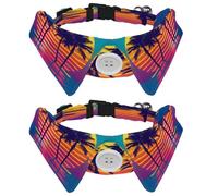 2 Pcs Adjustable Dog Cat Bow Tie, Sunset Palm Tree, Comfortable Durable Pets Bowtie Collar with Bell for Small Dogs Cats Kitten Puppy