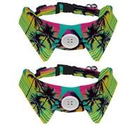 2 Pcs Adjustable Dog Cat Bow Tie, Sunset Palm Trees, Comfortable Durable Pets Bowtie Collar with Bell for Small Dogs Cats Kitten Puppy