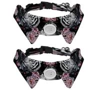 2 Pcs Adjustable Dog Cat Bow Tie, Tiger and Flowers, Comfortable Durable Pets Bowtie Collar with Bell for Small Dogs Cats Kitten Puppy
