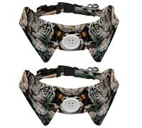 2 Pcs Adjustable Dog Cat Bow Tie, Tiger Flower, Comfortable Durable Pets Bowtie Collar with Bell for Small Dogs Cats Kitten Puppy
