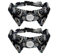 2 Pcs Adjustable Dog Cat Bow Tie, Tiger Flowers, Comfortable Durable Pets Bowtie Collar with Bell for Small Dogs Cats Kitten Puppy