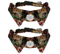 2 Pcs Adjustable Dog Cat Bow Tie, Tropical Tiger Flower, Comfortable Durable Pets Bowtie Collar with Bell for Small Dogs Cats Kitten Puppy