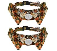 2 Pcs Adjustable Dog Cat Bow Tie, Tropical Tiger Flowers, Comfortable Durable Pets Bowtie Collar with Bell for Small Dogs Cats Kitten Puppy
