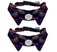2 Pcs Adjustable Dog Cat Bow Tie, Turtle Neon, Comfortable Durable Pets Bowtie Collar with Bell for Small Dogs Cats Kitten Puppy