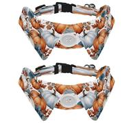 2 Pcs Adjustable Dog Cat Bow Tie, Watercolor Autumn Pumpkins Leaves, Comfortable Durable Pets Bowtie Collar with Bell for Small Dogs Cats Kitten Puppy