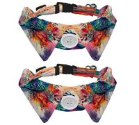 2 Pcs Adjustable Dog Cat Bow Tie, Watercolor Bird Floral, Comfortable Durable Pets Bowtie Collar with Bell for Small Dogs Cats Kitten Puppy