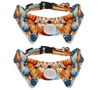2 Pcs Adjustable Dog Cat Bow Tie, Watercolor Pumpkins Autumn Leaves, Comfortable Durable Pets Bowtie Collar with Bell for Small Dogs Cats Kitten Puppy