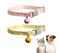 2 pcs Adjustable Dog Cat Collar with Bell Personalised Puppy Kitten Collar Safety Quick Release Pet Accessories Comfortable and Durable Pink Yellow 20-30cm