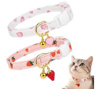 2 Pcs Adjustable Safety Cat Collars,Soft Cotton Breakaway Kitten Collar with Heart Pendant and Bell Set Safety Buckle & Lightweight Design Personalised Cat Accessories for Indoor and Outdoor Use