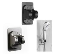2 Pcs Adjustable Shower Head Holder Bracket No Drill Strong Adhesive Suction Wall Mount, Universal Replacement for Bathroom Fixtures (Silver & Black)