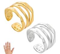 2 Pcs Adjustable Thumb Rings for Women, Golden and Silver Thumb Rings Adjustable Silver Rings for Women, Mens Stainless Steel Ring Curved Open Multi-Layered, Suitable for Women and Men Fashion Jewelry