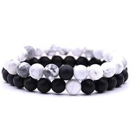 2 Pcs Adults Unisex Natural Stone Bracelet 8mm Lava Rock Chakra Beads Elastic Frosted Agate String A, 7-7.5Inch