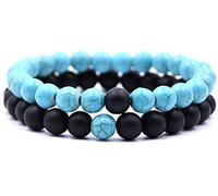 2 Pcs Adults Unisex Natural Stone Bracelet Fashion 8mm Lava Rock Chakra Beads Elastic Frosted Agate String Gift C, 7-7.5Inch Durability