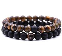 2 Pcs Adults Unisex Natural Stone Bracelet Fashion 8mm Lava Rock Chakra Beads Elastic Frosted Agate String Gift D, 7-7.5InchDurability