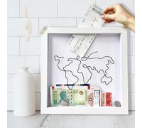 2 PCS Adventure Archive Box - White Travel Memory Box with World Map Design | Ticket Shadow Box with Slot | Wooden Keepsake Display Frame (20×20cm)
