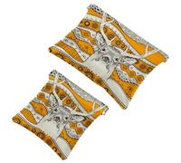 2 PCS African Tribal Beautiful Woman Deer Pattern Pocket Cosmetic Bag, Self-Closing Shrapnel Makeup Pouch, Portable No Zipper Mini Travel Make Up Bag for Coin Lipstick Earphones Jewelry Organizer