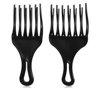 2 Pcs Afro Comb, Hair Picks for Curly Hairs, Afro Combs for Curly Hair Women Men, Large and Small Plastic Double Fist Pick Comb, Long Thick Wigs and Beards Hairs Styling Tool (Black)