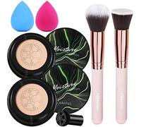 2 PCS Air Cushion CC Cream Foundation,Moisturizing Concealer Full Coverage Foundation, Nature Makeup Base with Mushroom Head Makeup Sponge,Foundation Brush,Powder Brush (Natural)
