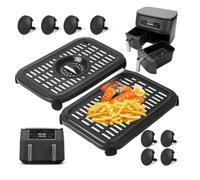 2 Pcs Air Fryer Grill Pan for Ninja Foodi AF300 DZ201 with Rubber Bumpers | Dishwasher Safe, Cold-Rolled Steel Non-Stick Basket Replacement for Dual Zone Fryers, Heat Resistant Handle for Even Cooking