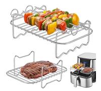 2 PCS Air Fryer Rack, Air Fryer Accessories for Ninja Foodi AF300UK, 10.4L Dual Air Fryer, Ninja Air Fryer Racks with 5 Kebab Skewers, 304 Stainless Steel Grill Rack