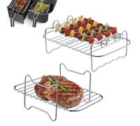 2 Pcs Air Fryer Rack, Dual Airfryer Racks Stainless Steel, Grilling Rack with 4 Skewers, Compatible with Ninja Food Dual Zone Air Fryer AF300UK AF400UK, for Double Basket Tower Air Fryers Accessories