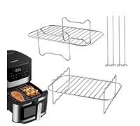 2 PCS Air Fryer Racks, Layered Dehydrator Rack Compatible with Ninja Dual AF300UK AF400UK, Skewer Rack with 4 Skewers, 304 Stainless Steel Dual Air Fryer Accessories for Grill, Oven, Air Fryer