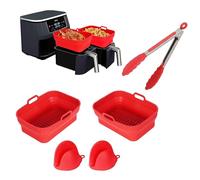 2 Pcs Air Fryer Silicone liners pot for Ninja, Air 8qt Air fryer liners, Air fryer Accessories, Basket liners, Rectangular, Reusable, (Red)