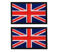 2 PCS AliPlus British Flag Patches UK United Kingdom Flag Patch Embroidered Morale Patch Applique Fastener Hook and Loop(Black Border)