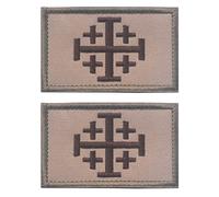 2 PCS AliPlus Knights Cross Patches Jerusalem Holy Sepulchre Patches Embroidered Tactical Morale Patch Hook and Loop(Khaki)