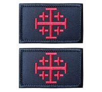 2 PCS AliPlus Knights Cross Patches Jerusalem Holy Sepulchre Patches Embroidered Tactical Morale Patch Hook and Loop(Red Black)