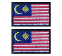 2 PCS AliPlus Malaysia Flag Patches Embroidered Tactical Military Morale Patch Applique Fastener Hook and Loop