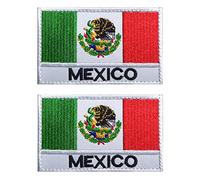 2 PCS AliPlus Mexican Flag Patch Embroidered Tactical Military Morale Patch Applique Fastener Hook and Loop(02)
